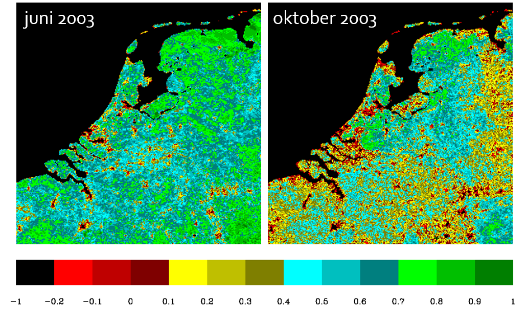 NDVI-kaart van Nederland in 2003