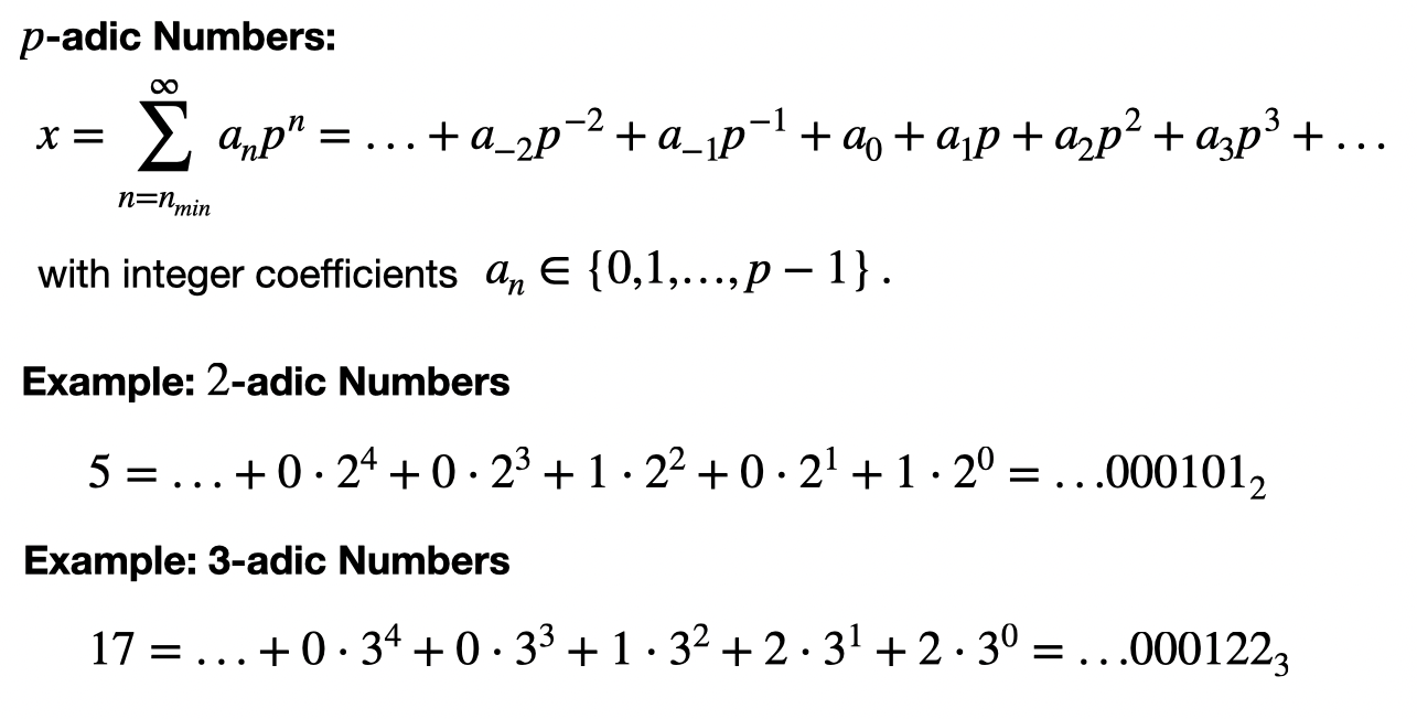 Example notation of 2 and 3-adic numbers (integers)